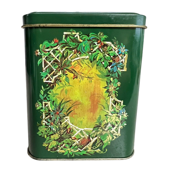 Vintage 1981 Christmas Tin England Holiday Tea 1981 Green Gold Trim Avon 5"x4" - Picture 4 of 11